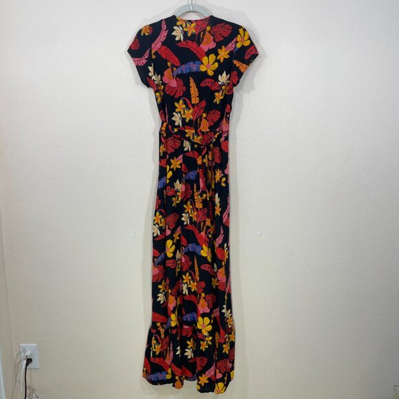 XIX Palms Hawaii Maxi Wrap Dress Size S  Floral Long Rayon Short Sleeve Resort‎ - Picture 7 of 8